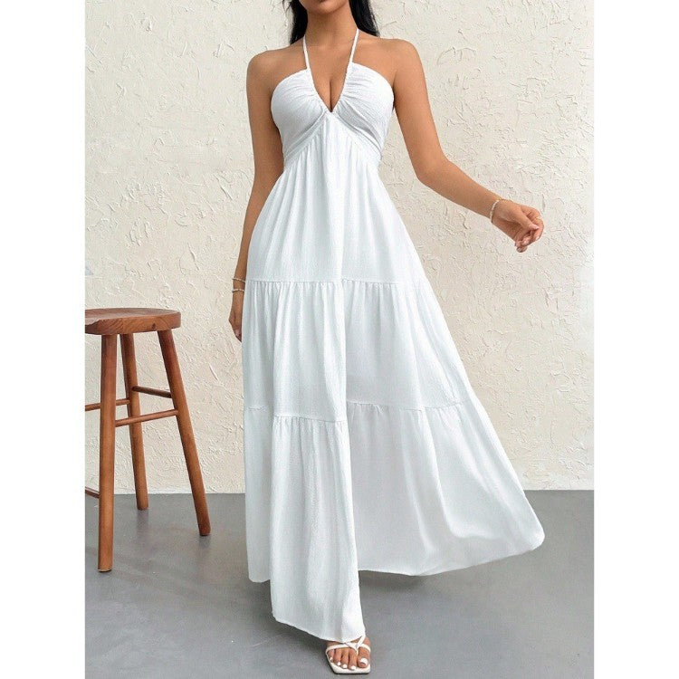 Bohemian Deep V-Neck Belted Slip Dress